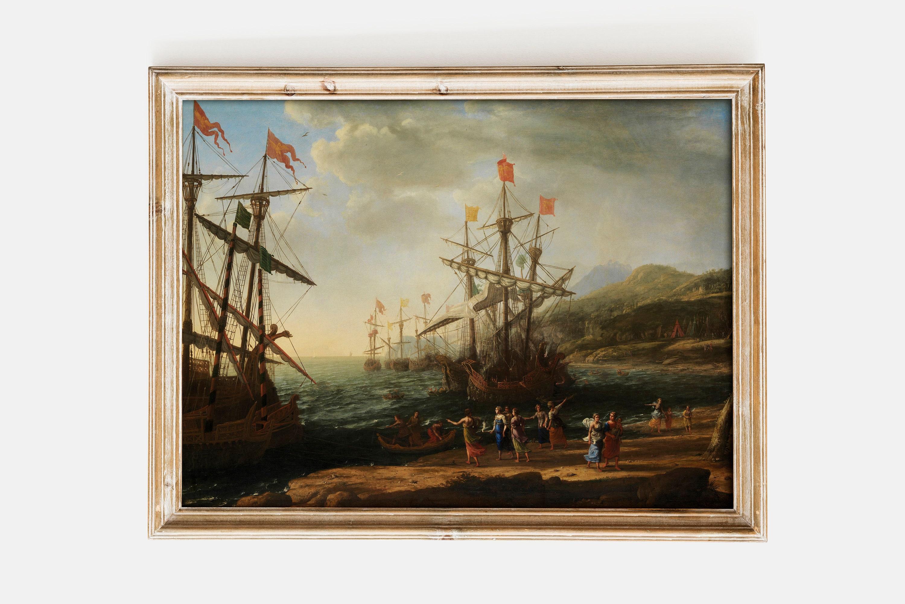 Claude Lorrain The Trojan Women Setting Fire To Their Fleet 1643 Vintage Landscape Coastal Trending Style Poster (No Frame)