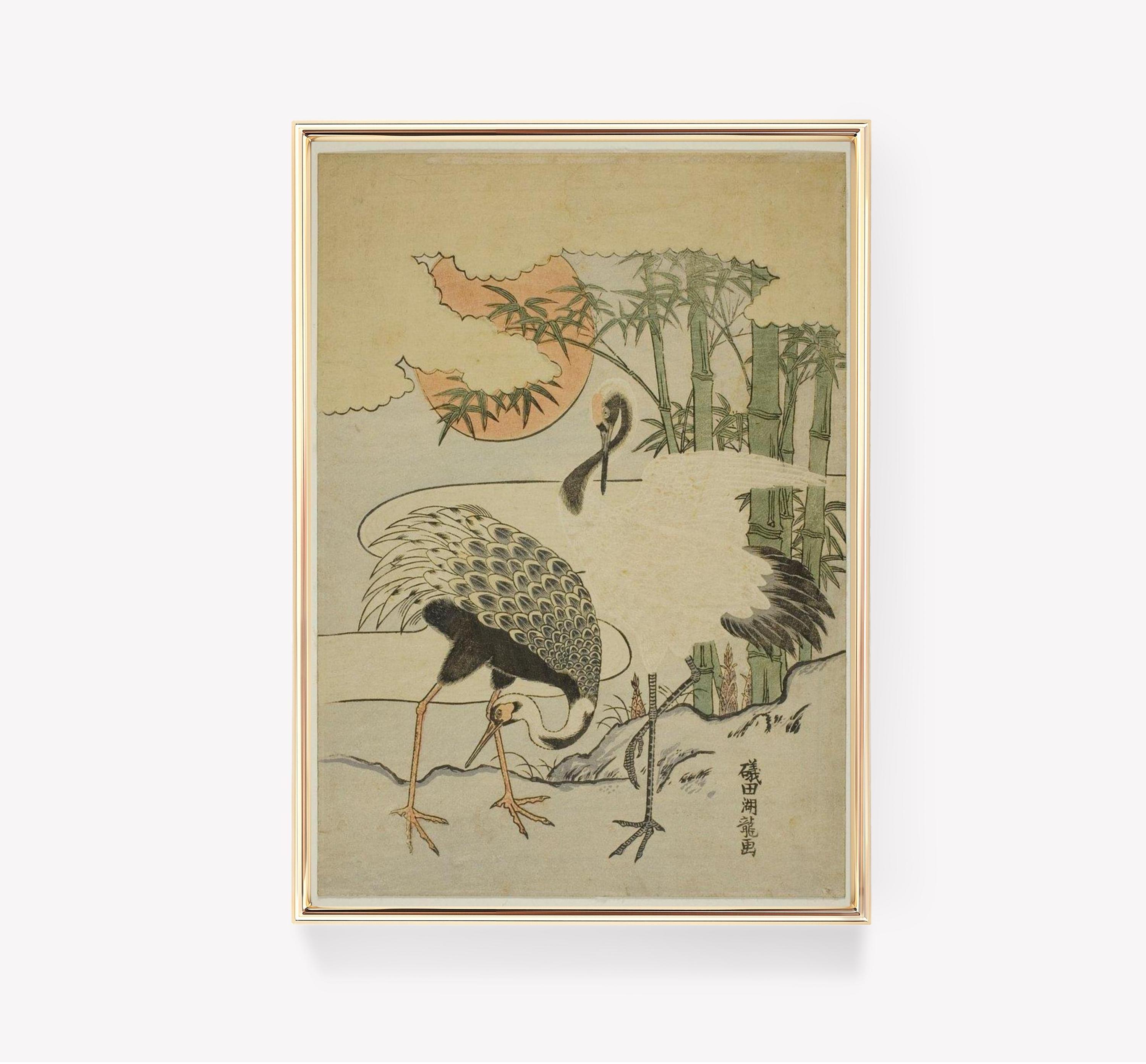 Cranes And Bamboo Isoda Koryusai Art Japanese Vintage Limited Edition Posters (No Frame)