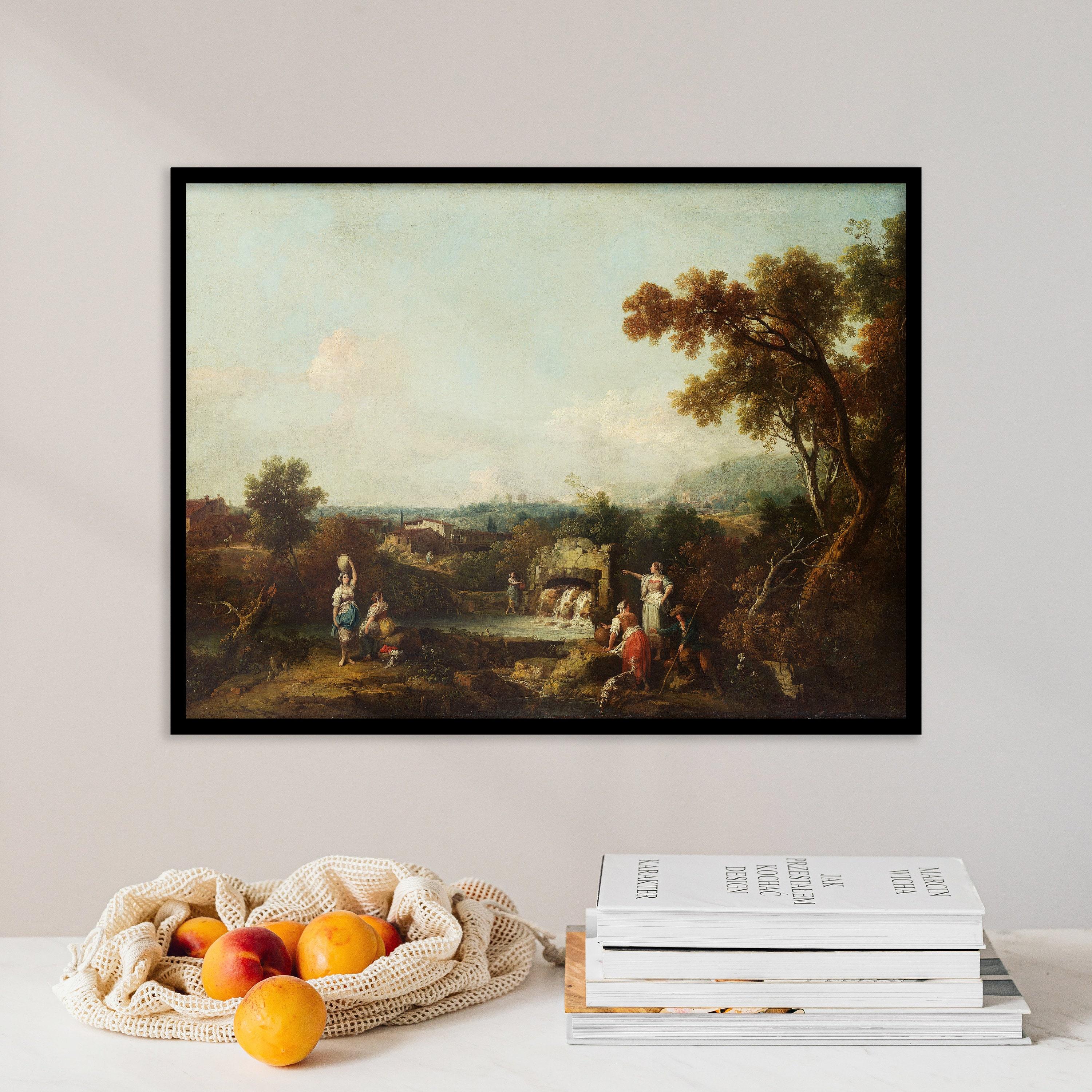 Francesco Zuccarelli Landscape With Peasants At A Fountain Cloudy Sky Landscape Trending Style Poster (No Frame)
