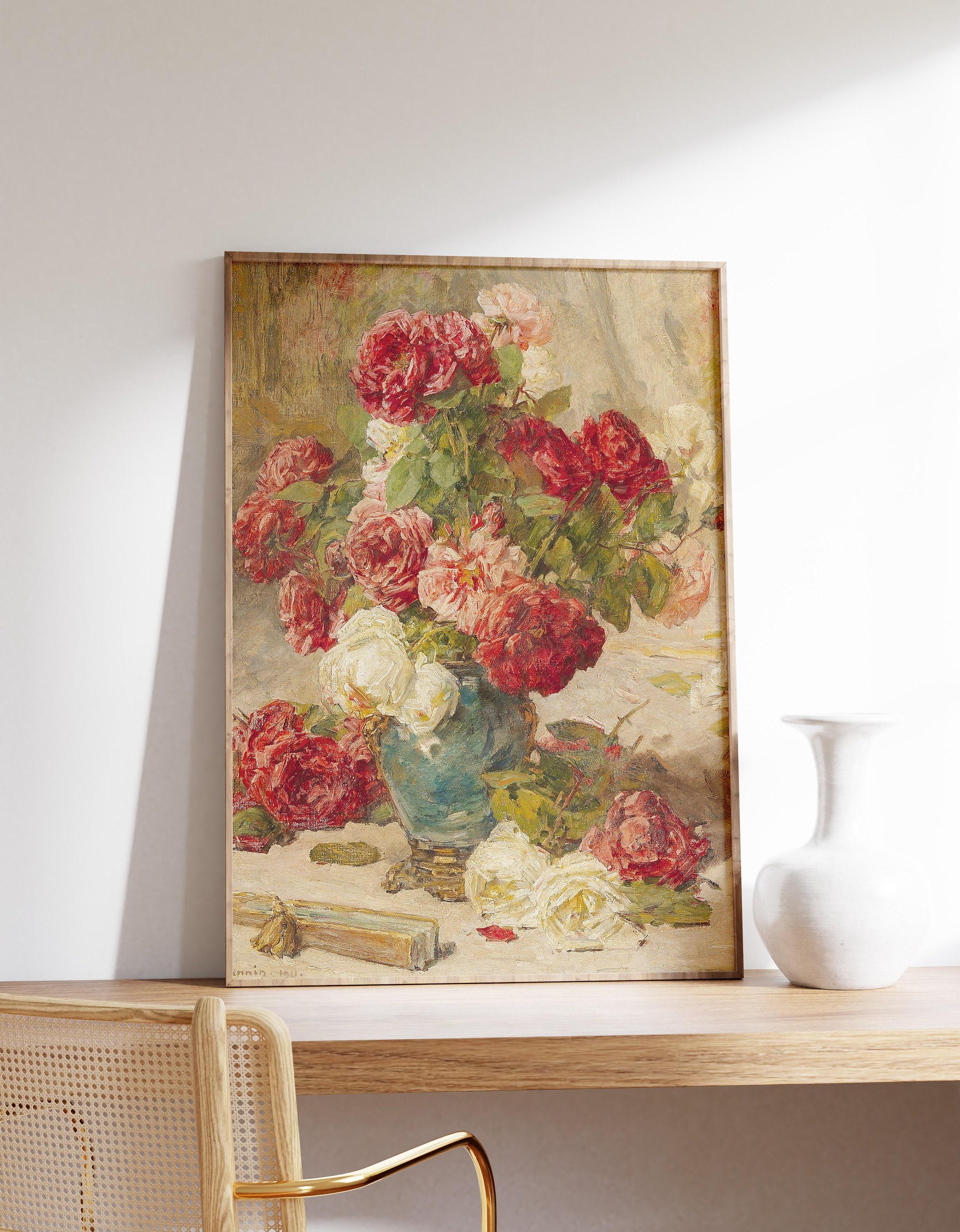 Georges Jeannin A Still Life With Roses In A Vase And A Fan 1911 Vintage Awesome Poster (No Frame)
