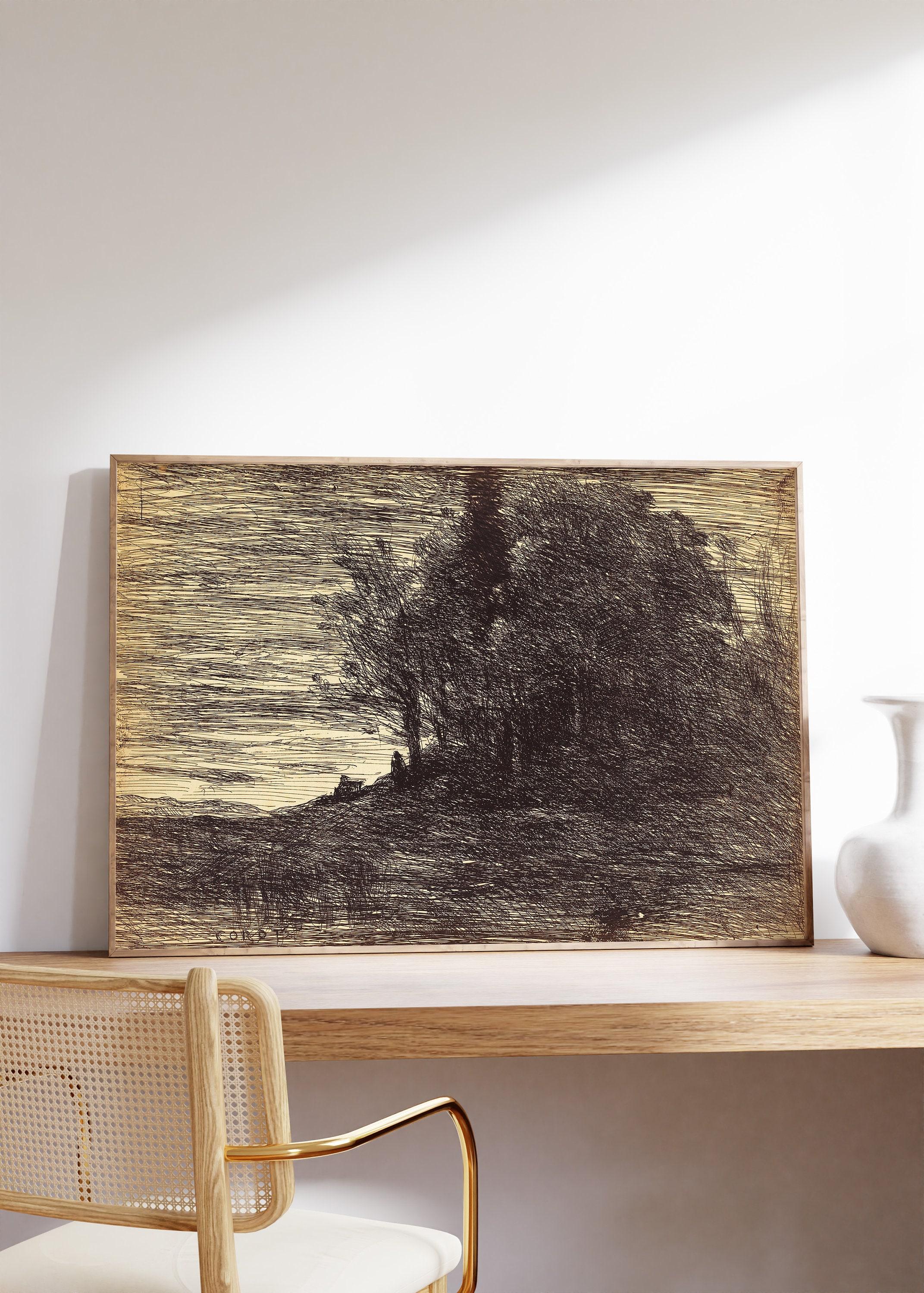 Jean Baptiste Camille Corot Hermits Woods 1858 Vintage Awesome Poster (No Frame)