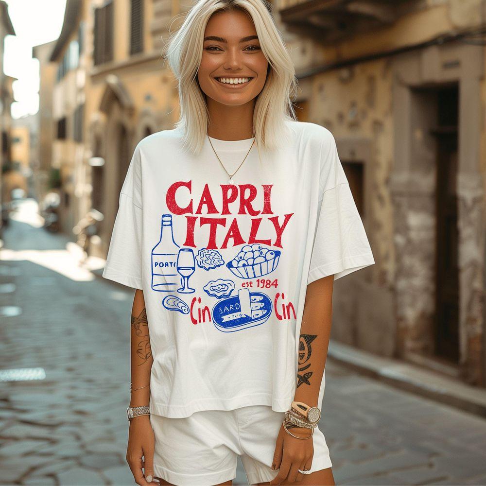 Capri Italy Graphic Vintage Wash Cin Cin Awesome Shirt