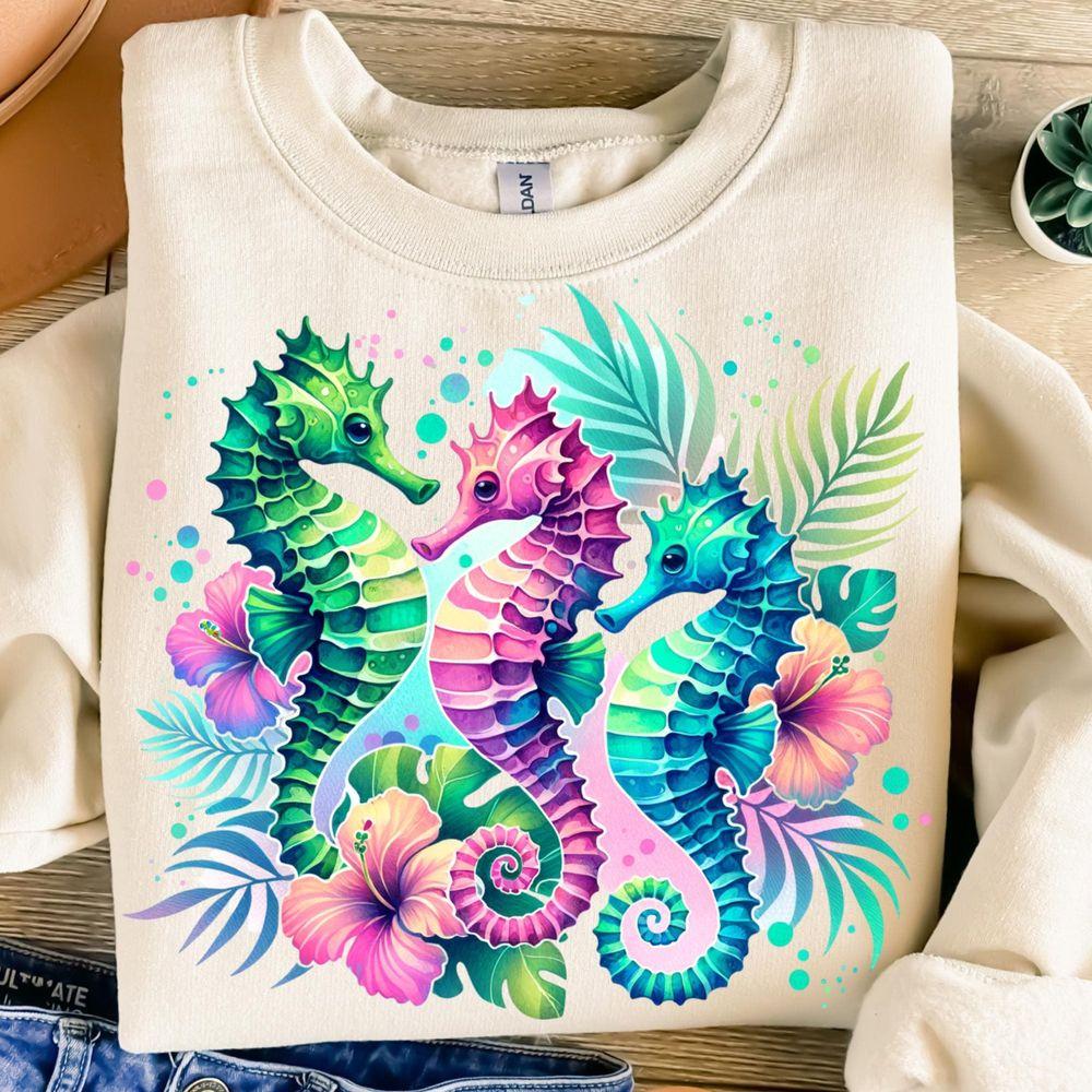 Seahorsetion Design Ocean Tropical Flowers Summer Underwater Shirt
