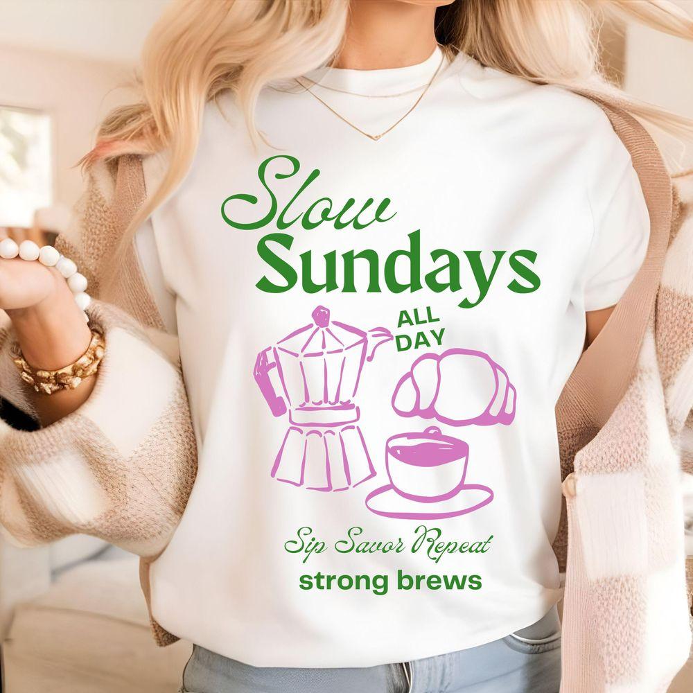 Slow Mornings Graphic Trendy Coffee Club 2 Tshirt