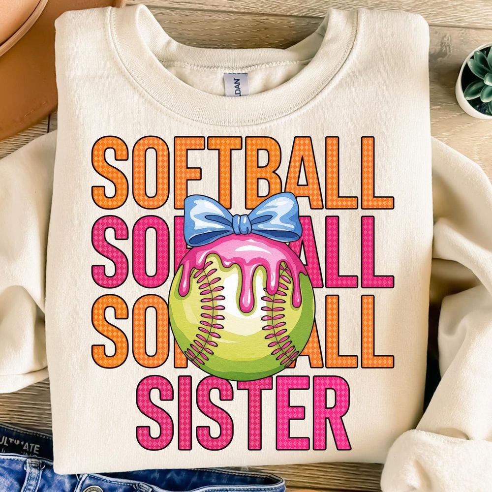 Softball Sistertion Design Ice Cream Drip Coquette Bow Game Day Awesome Shirt