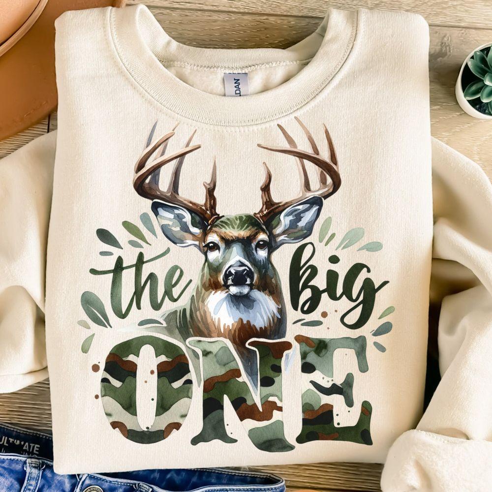The Big Onetion Design Deer Kids Birthday Camouflage Hunting Tshirt