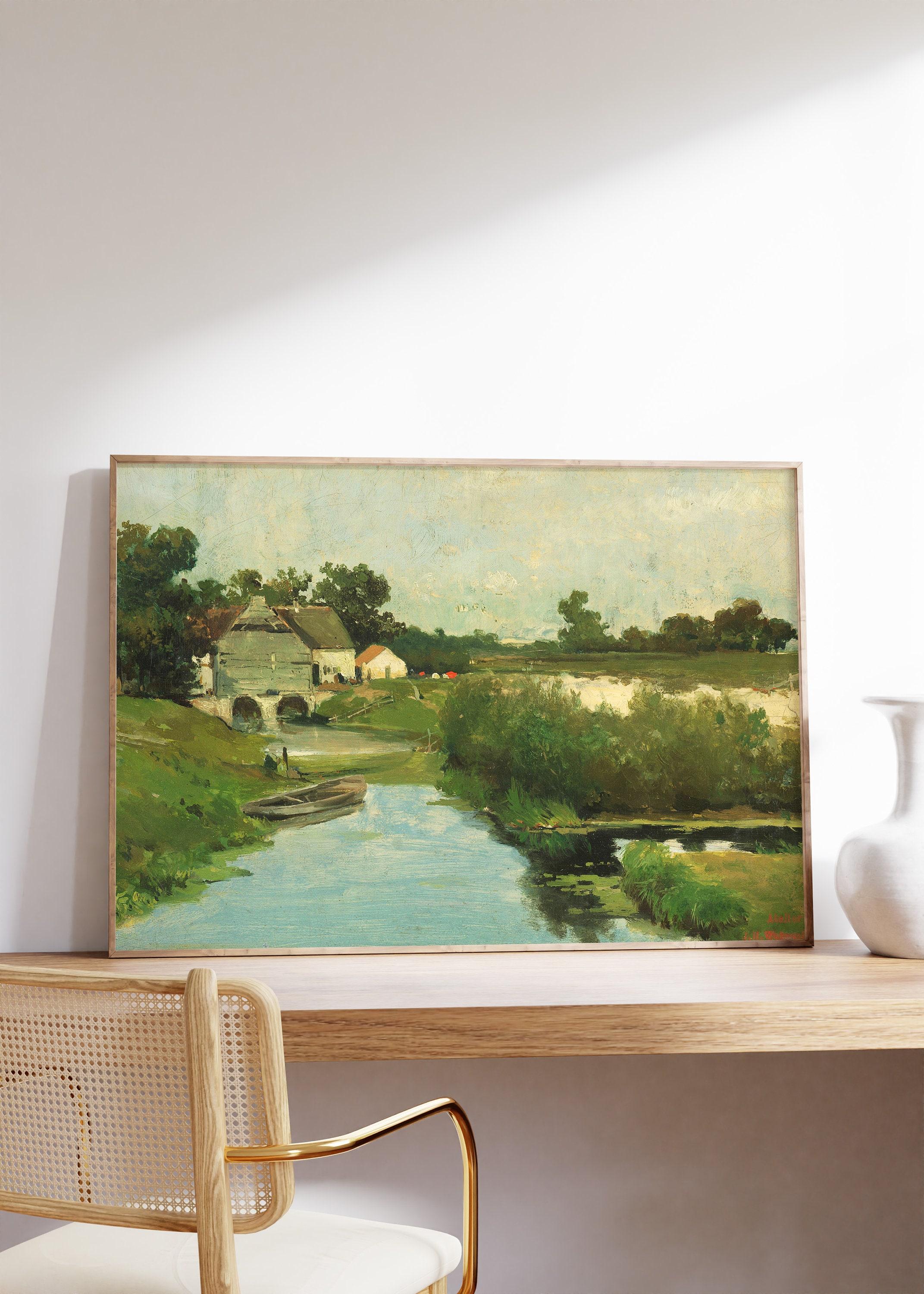 River Landscape Antique Trending Style Poster (No Frame)