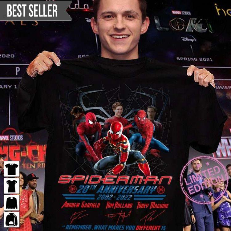 Three Spiderman Anniversary 20 Years Tshirt Three Spiderman Anniversary 20 Years Tshirt