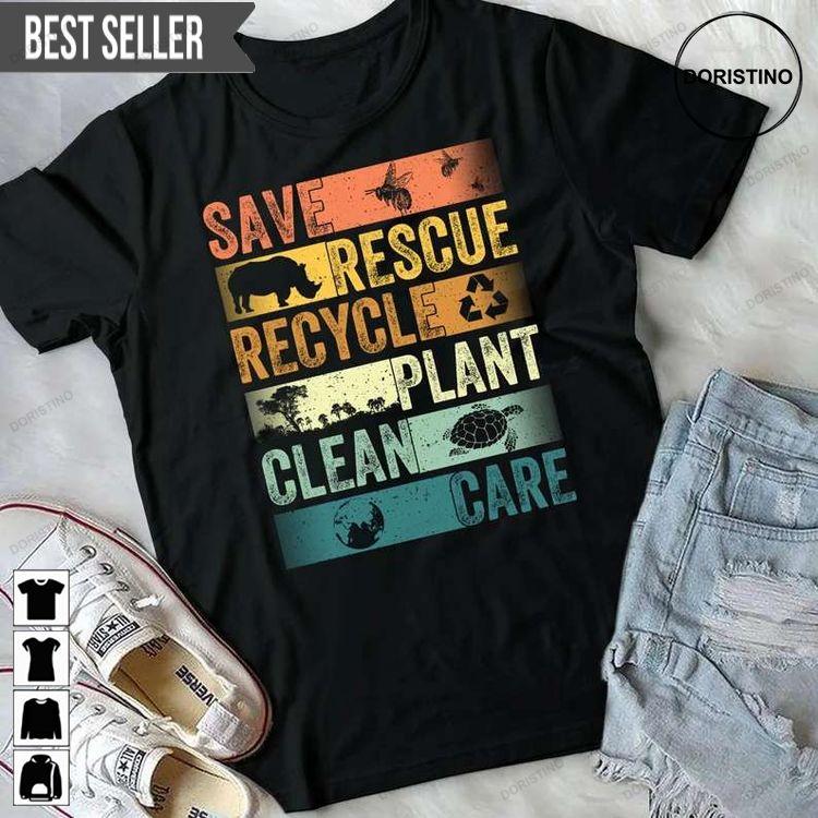 Save Bees Rescue Animals Recycle Plastics Earth Day Awesome Shirt