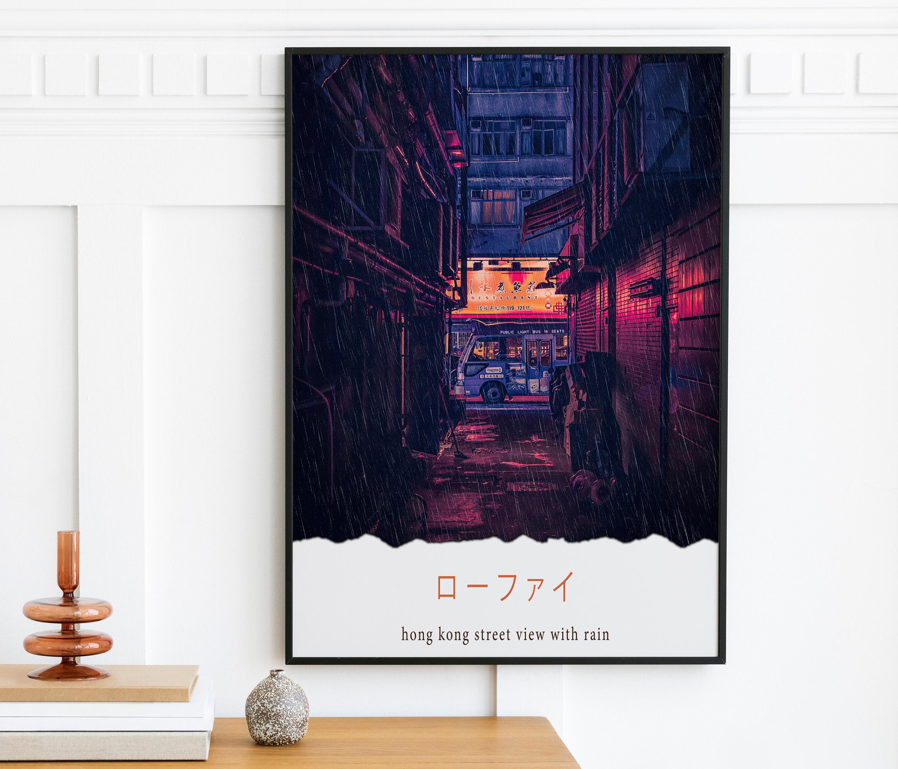 Hong Kong Street View With Rain Japanese Word Trending Style Poster (No Frame) Hong Kong Street View With Rain Japanese Word Trending Style Poster (No Frame)