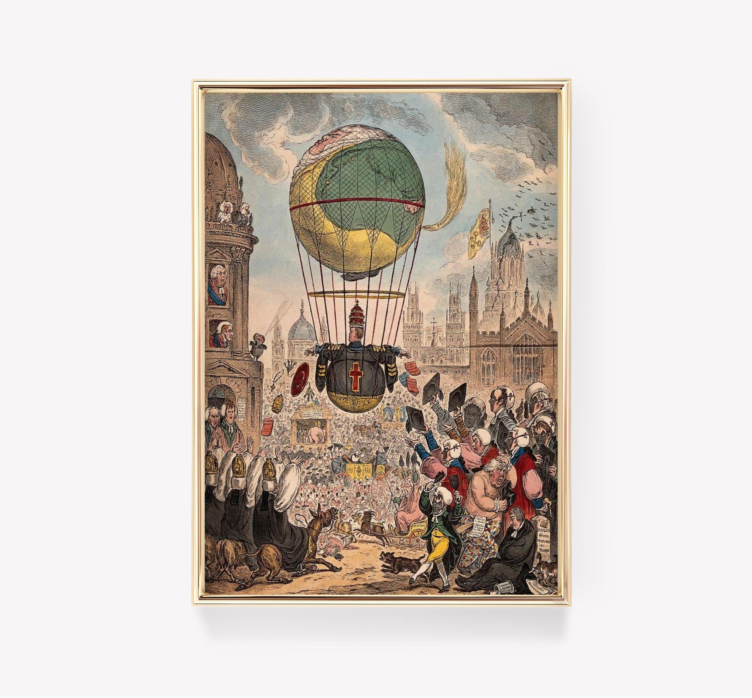 The Fall Of The Catholic Emancipation Balloon George Cruikshank Vintage Awesome Poster (No Frame)
