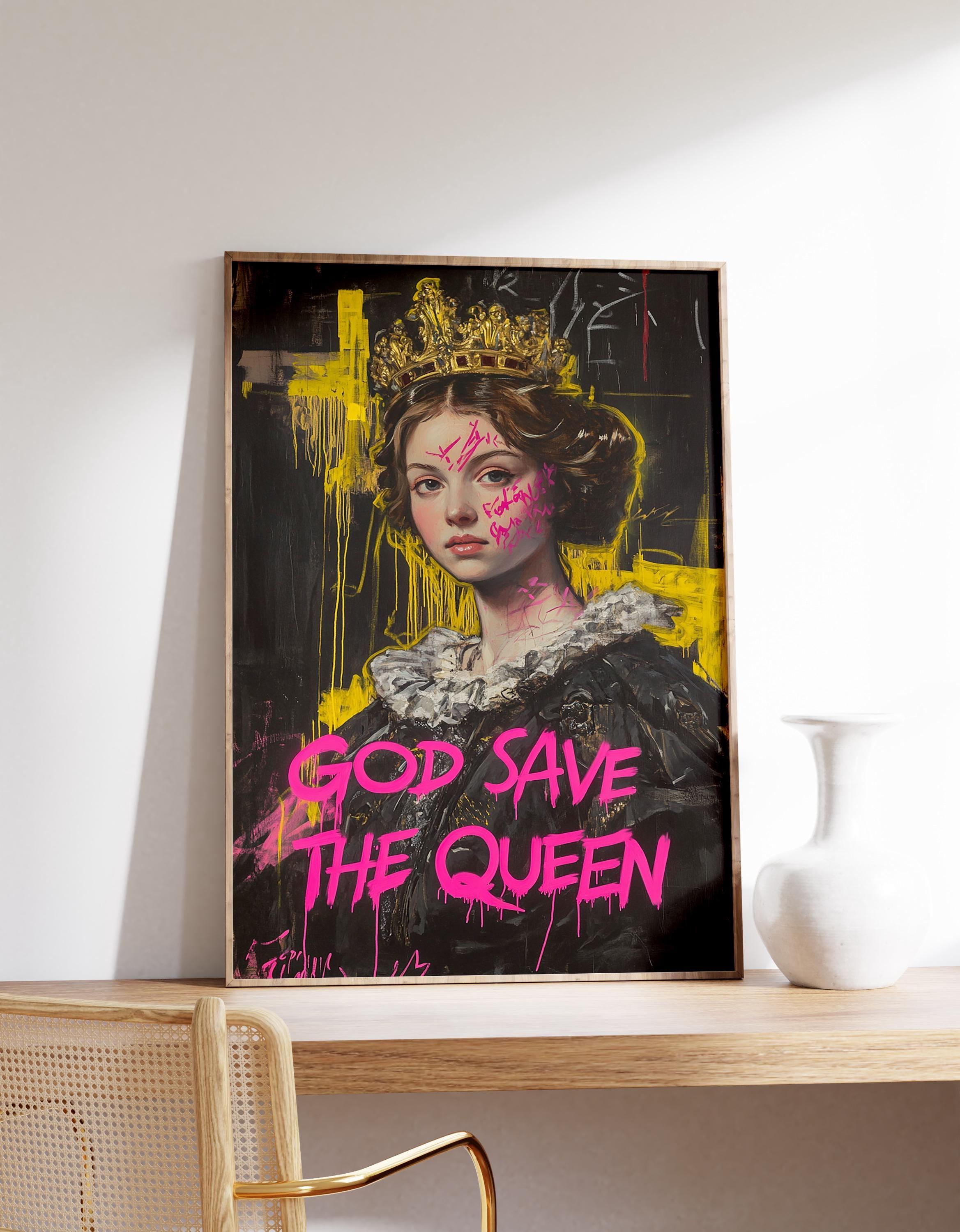 The Queen Modern Street Art Style Portrait Mashup Vintage Awesome Poster (No Frame)
