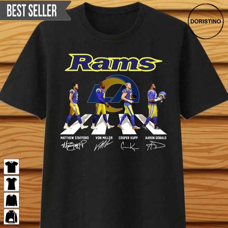 Matthew Stafford Cooper Kupp Von Miller Aaron Donald Rams Nfc Champion Abbey Road Signatures Shirt Matthew Stafford Cooper Kupp Von Miller Aaron Donald Rams Nfc Champion Abbey Road Signatures Shirt