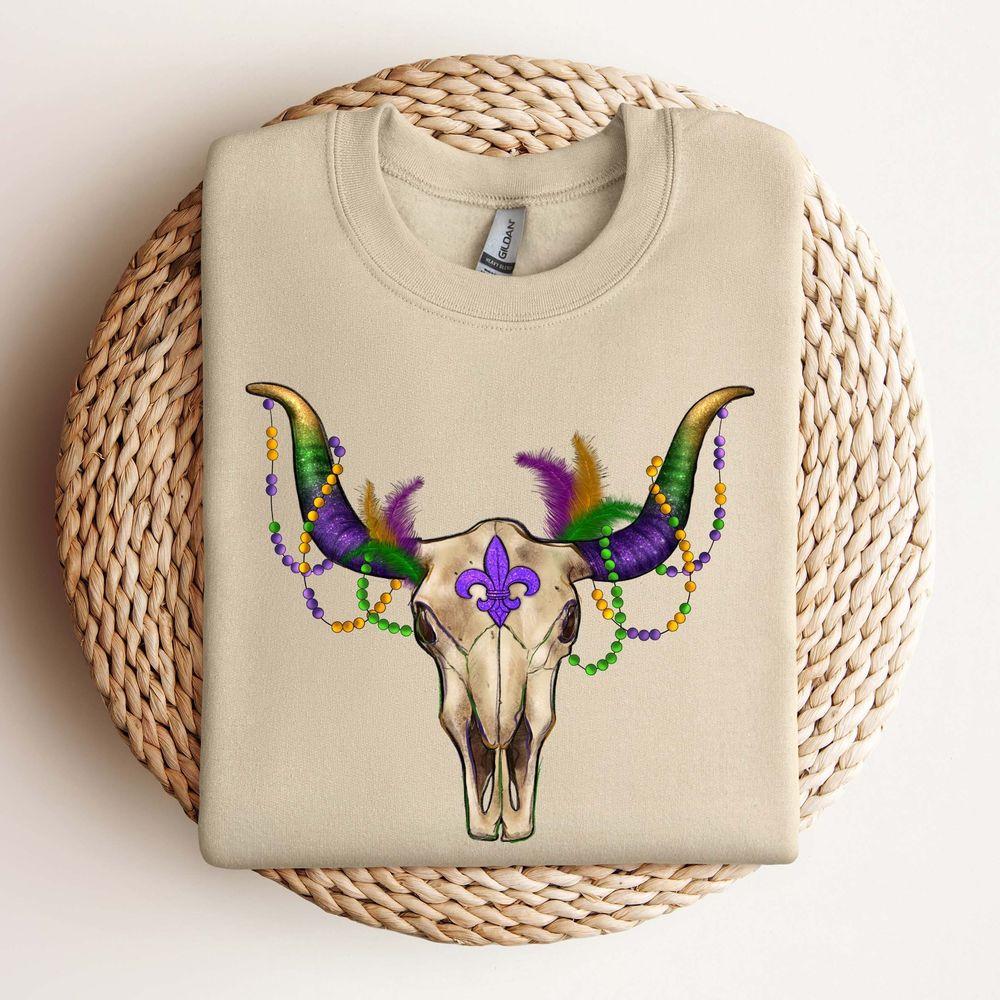 Mardi Gras Bull Skull Tshirt