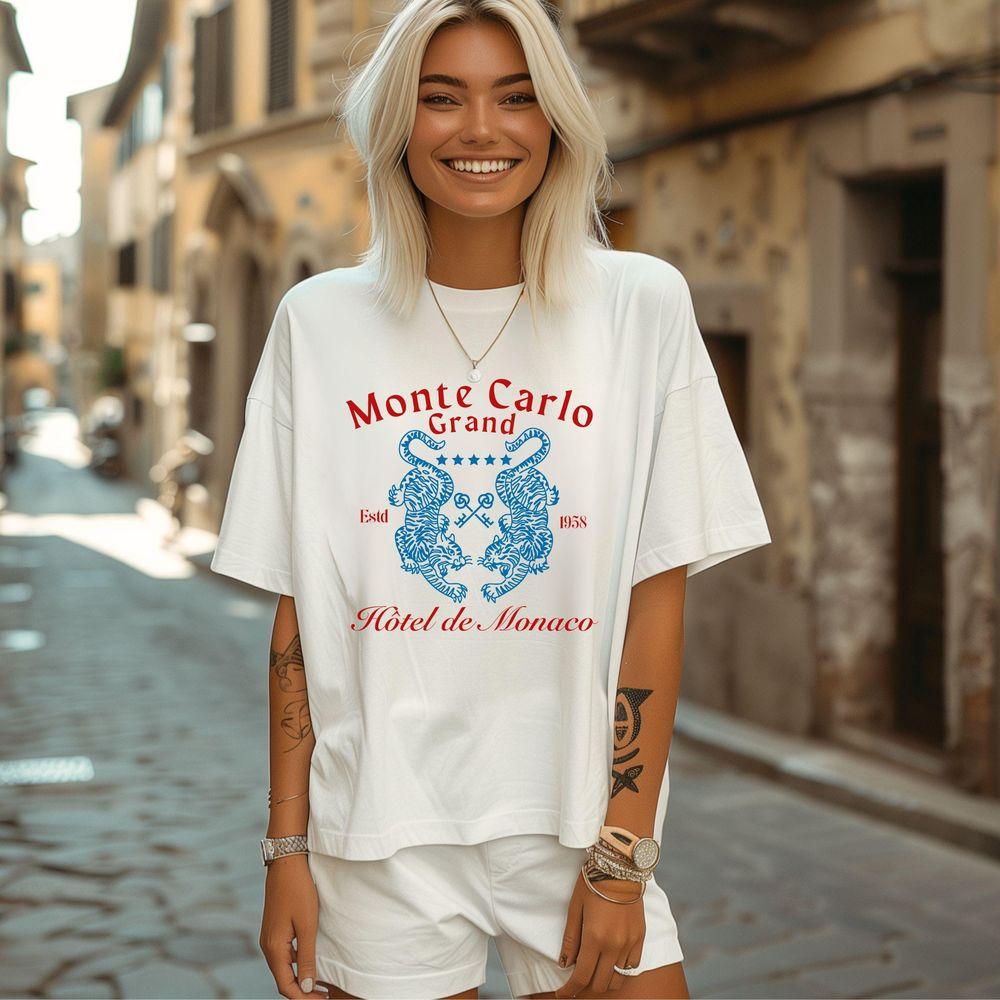 Monte Carlo Graphic Trendy Blue Tiger Tshirt