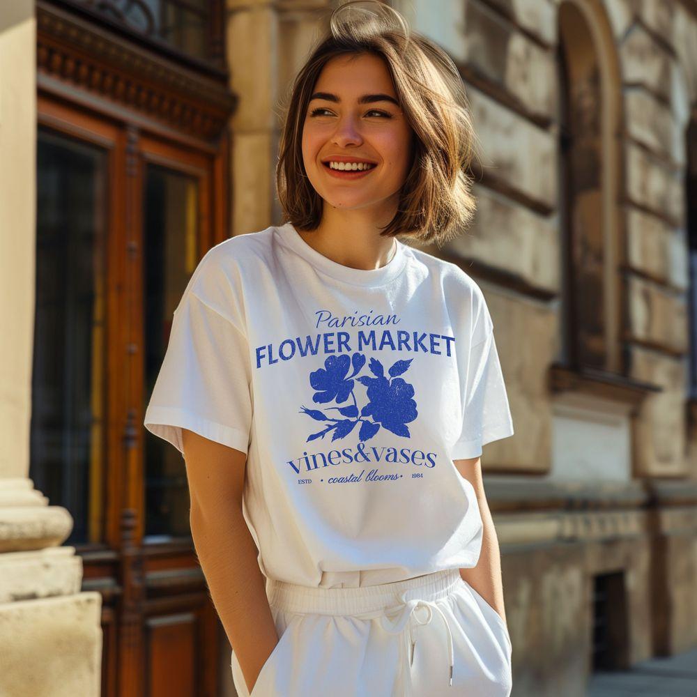 Paris Graphic Vintage Wash Flower Market Shirt