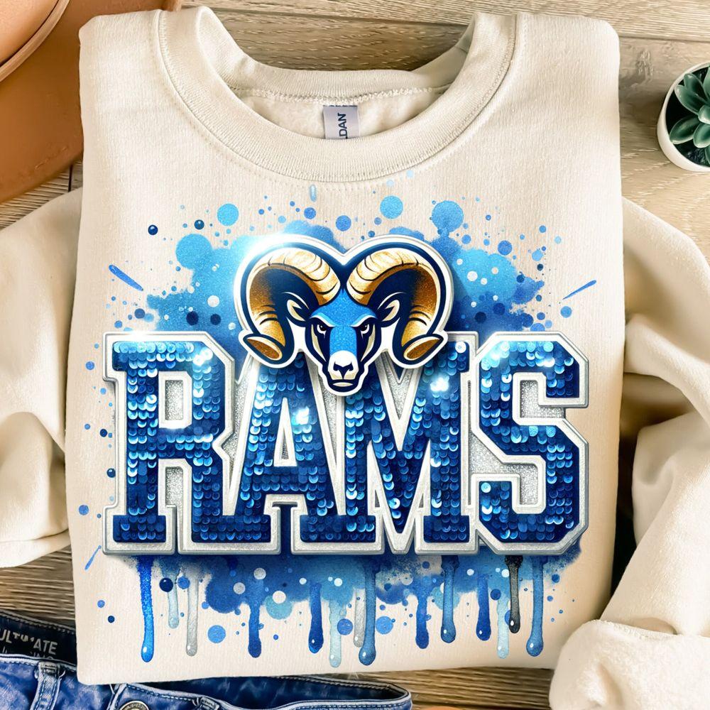 Ramstion Design Mascot Sport Blue Silver Sequin Game Day Tshirt