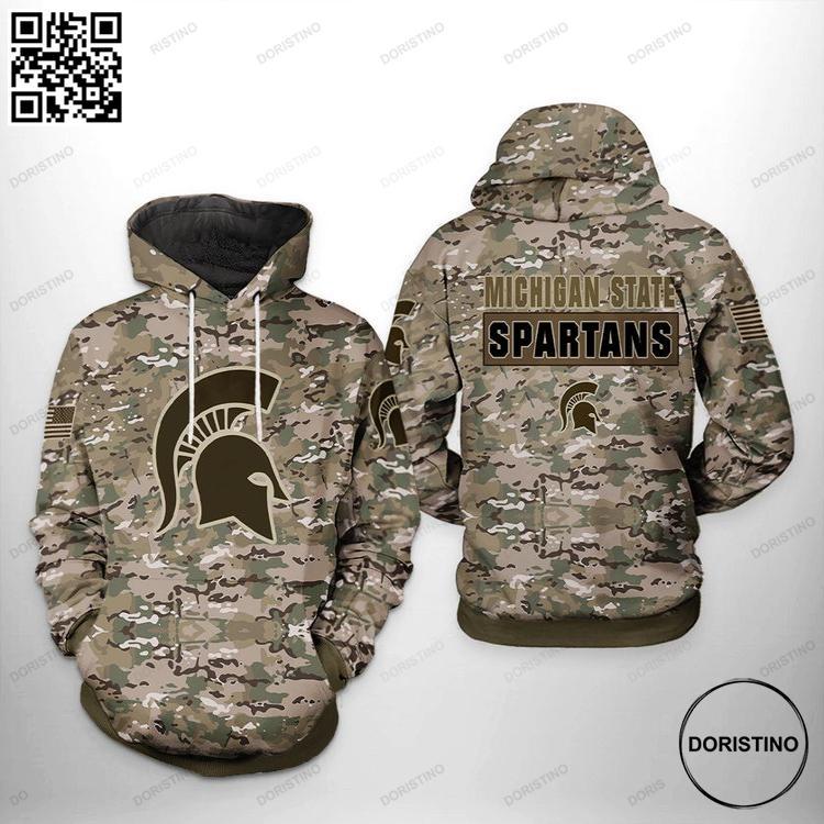 Michigan State Spartans Ncaa Camo Veteran 3d Printed Zipper Awesome 3D Hoodie