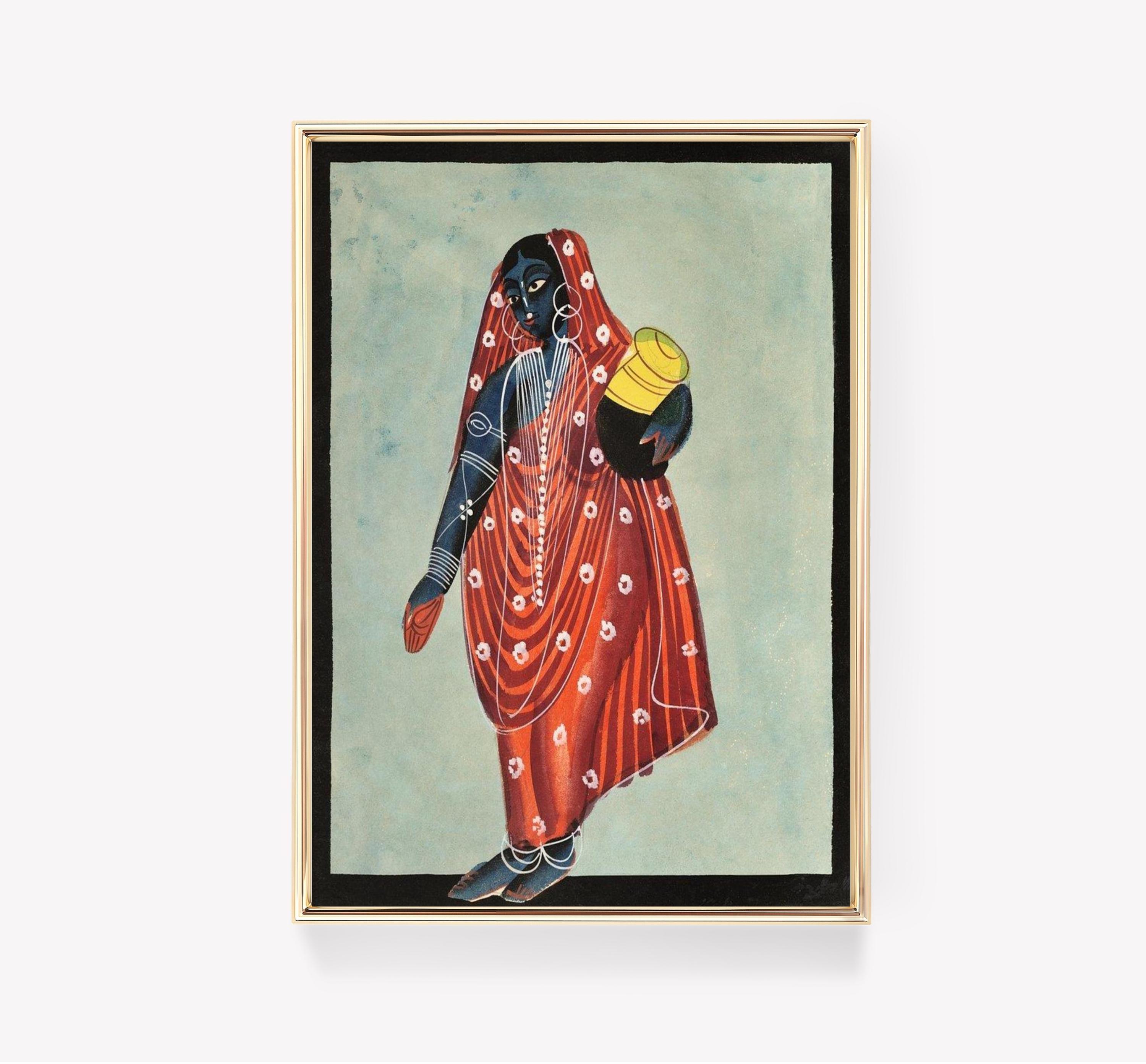 Jamini Roy Art Woman With A Pitcher Indian Folk Art Vintage Limited Edition Posters (No Frame) Jamini Roy Art Woman With A Pitcher Indian Folk Art Vintage Limited Edition Posters (No Frame)