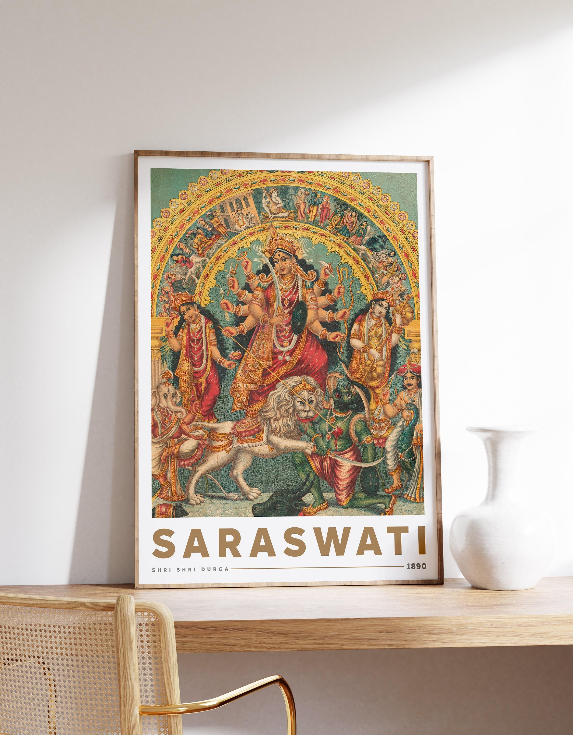 Shri Shri Durga With Mahisha Trisula Lakshmi Saraswati 1890 Vintage Awesome Poster (No Frame) Shri Shri Durga With Mahisha Trisula Lakshmi Saraswati 1890 Vintage Awesome Poster (No Frame)
