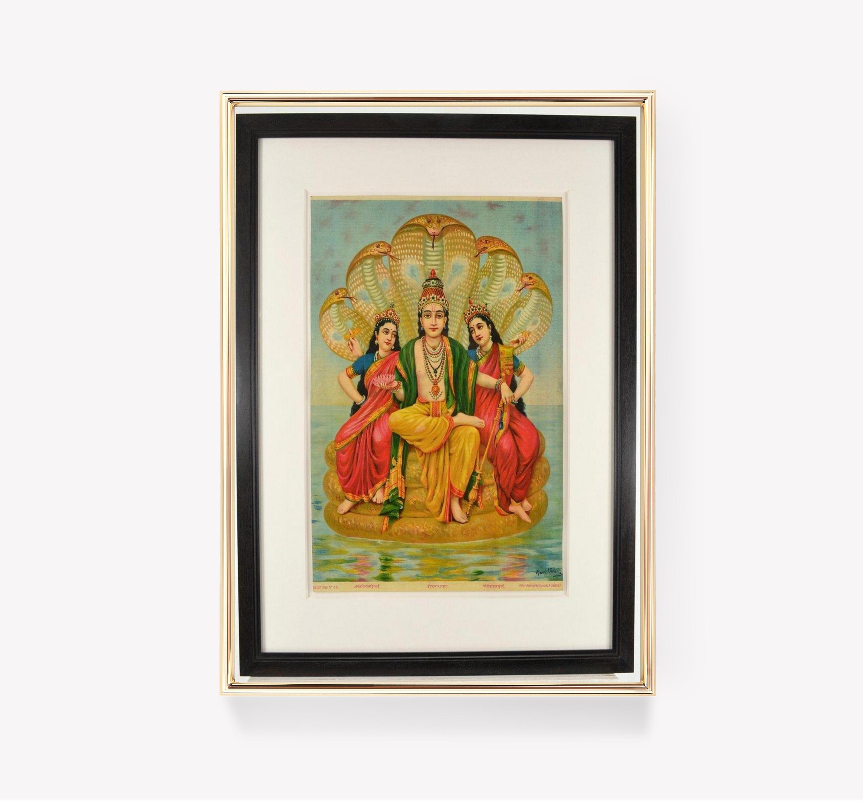 Raja Ravi Varma Vishnu With Consorts Spiritual Art Trending Style Poster (No Frame) Raja Ravi Varma Vishnu With Consorts Spiritual Art Trending Style Poster (No Frame)