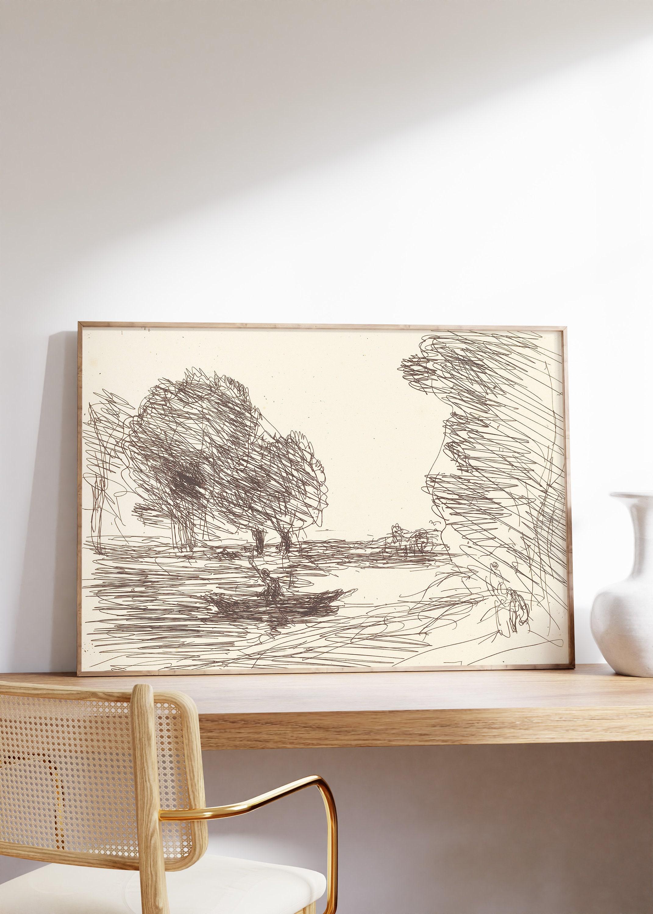 Jean Baptiste Camille Corot Boatman 1874 Vintage Sketch Abstract Line Art Limited Edition Posters (No Frame)