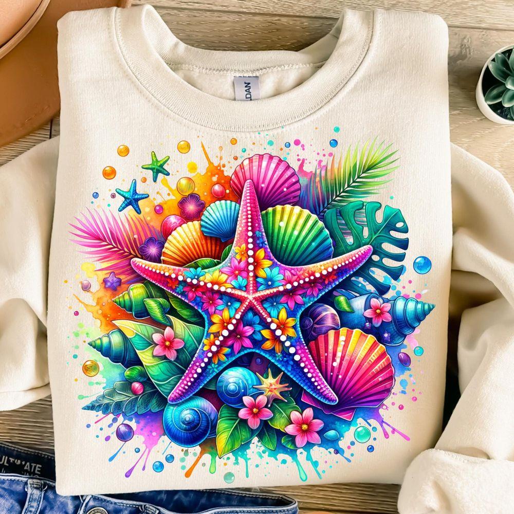 Colorful Neon Starfish Shirt Colorful Neon Starfish Shirt