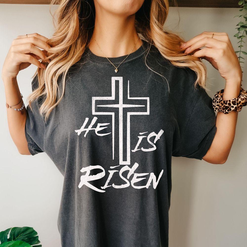 He Is Risen Graphic Distressed Sunday School Tshirt He Is Risen Graphic Distressed Sunday School Tshirt