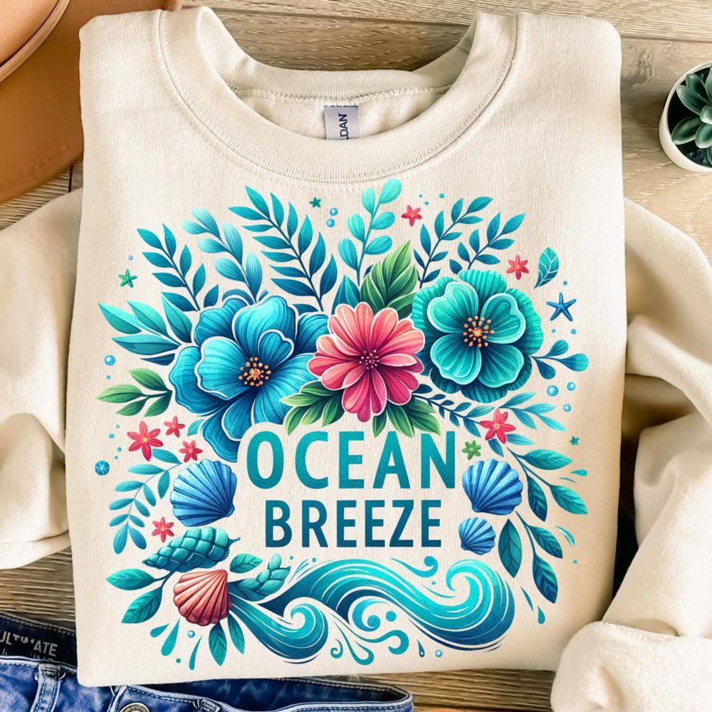 Ocean Breezetion Design Tropical Flowers Seashells Trendy Shirt Ocean Breezetion Design Tropical Flowers Seashells Trendy Shirt