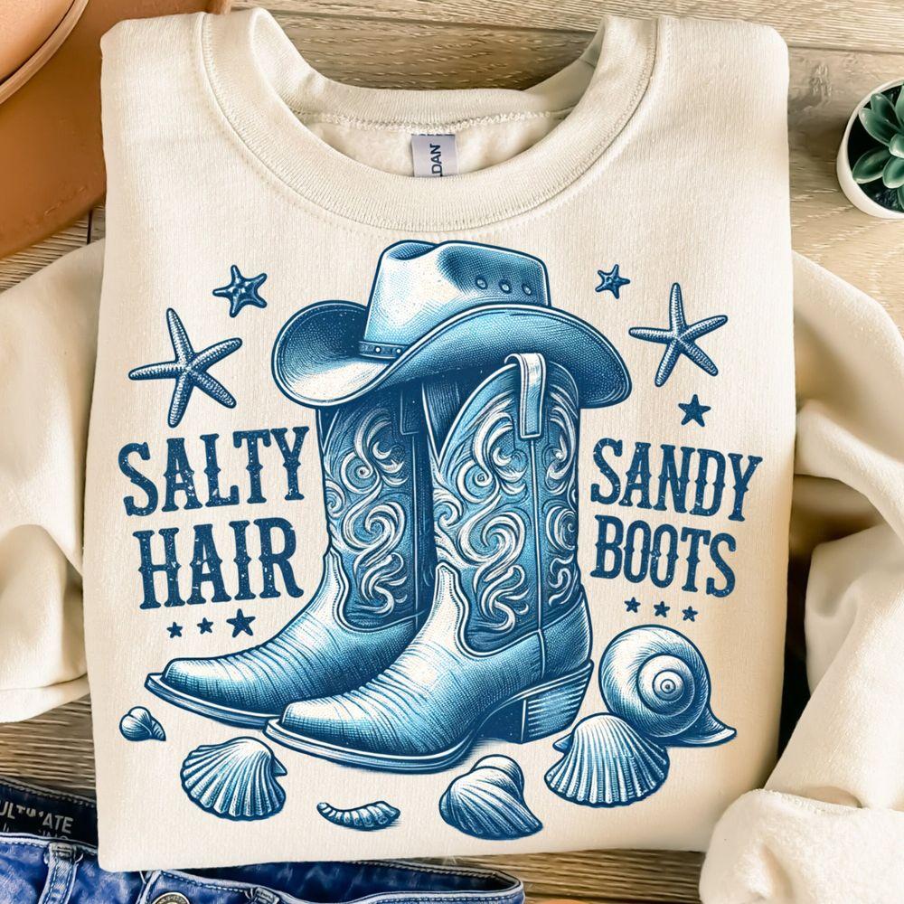 Salty Hair Sandy Bootstion Design Cowgirl Vintage Summer Western Tshirt Salty Hair Sandy Bootstion Design Cowgirl Vintage Summer Western Tshirt