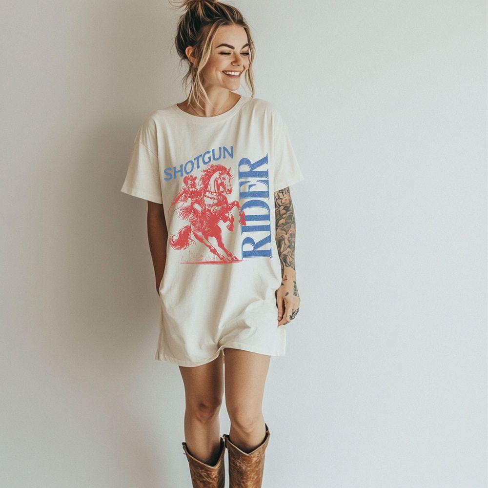Shotgun Rider Graphic Distressed Cowgirl 3 Shirt