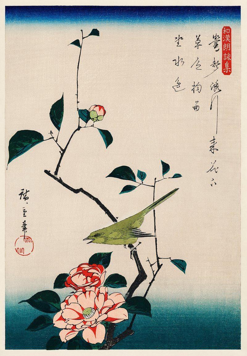 Hiroshige Camellia Bush Warbler Japanese Art Vintage Awesome Poster (No Frame) Hiroshige Camellia Bush Warbler Japanese Art Vintage Awesome Poster (No Frame)