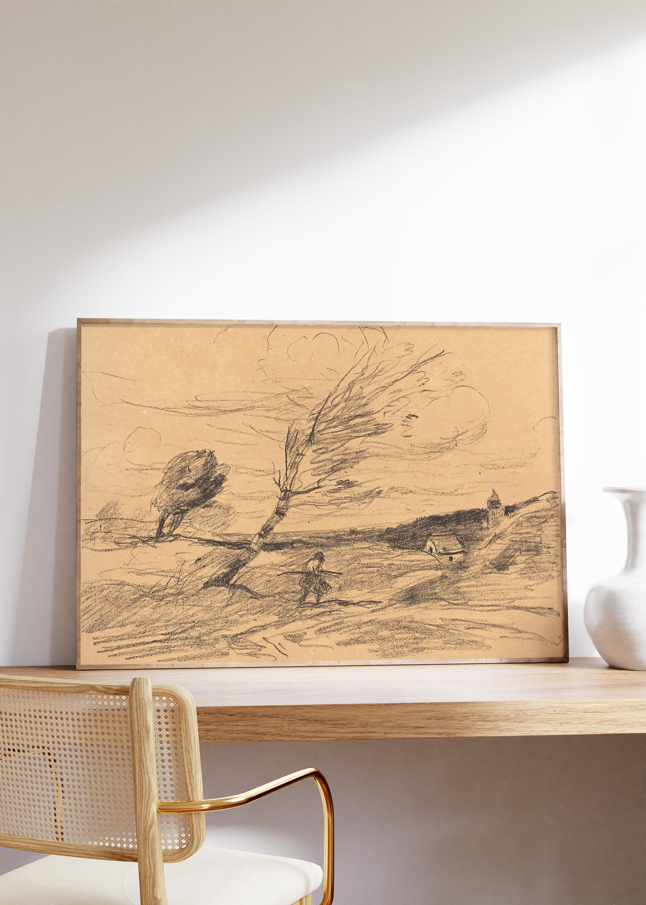 Jean Baptiste Camille Corot The Gust Of Wind 1871 Vintage Sketch Abstract Line Art Limited Edition Posters (No Frame) Jean Baptiste Camille Corot The Gust Of Wind 1871 Vintage Sketch Abstract Line Art Limited Edition Posters (No Frame)