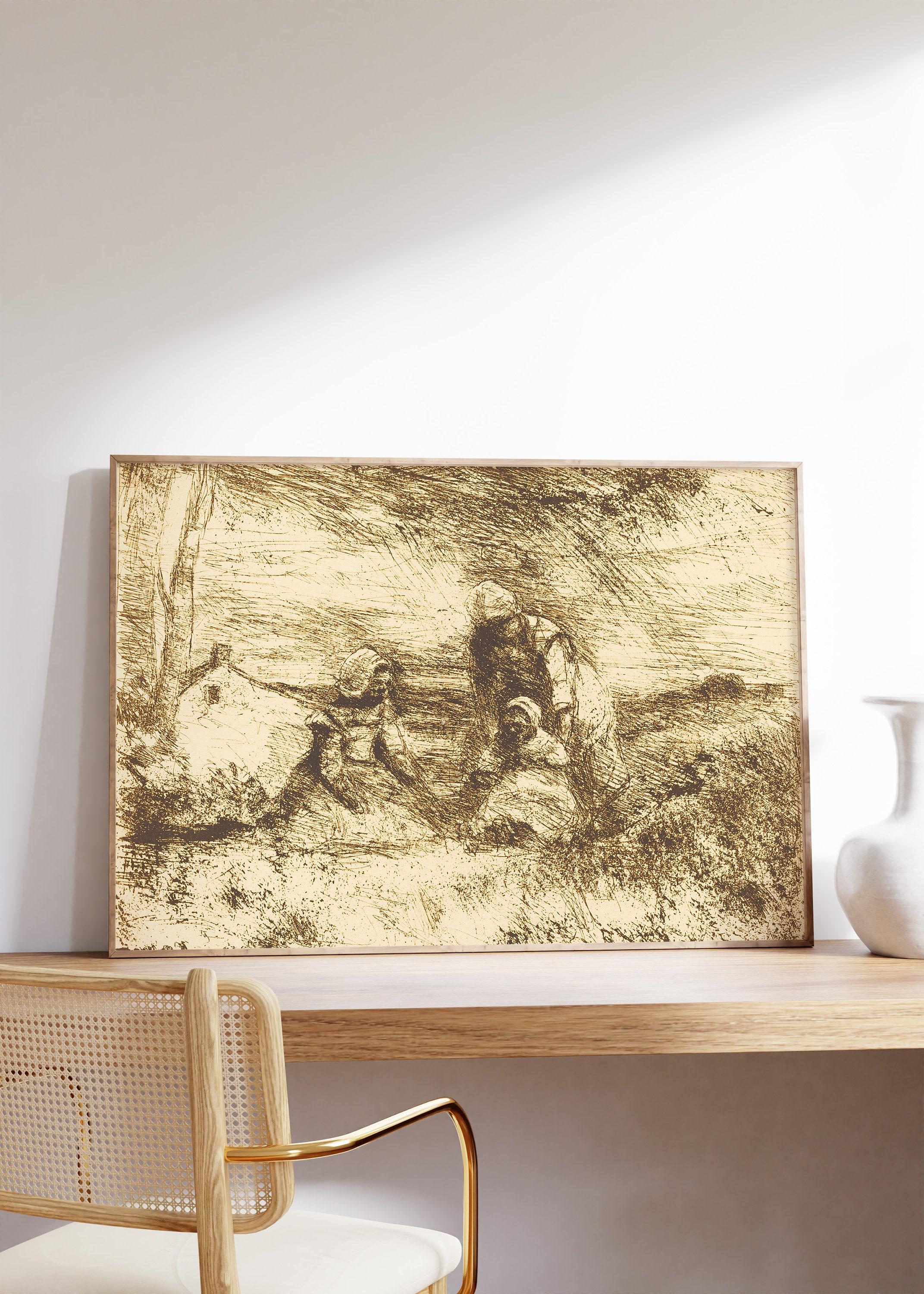 Jean Baptiste Camille Corot The Little Sister 1854 Vintage Sketch Abstract Line Art Trending Style Poster (No Frame) Jean Baptiste Camille Corot The Little Sister 1854 Vintage Sketch Abstract Line Art Trending Style Poster (No Frame)