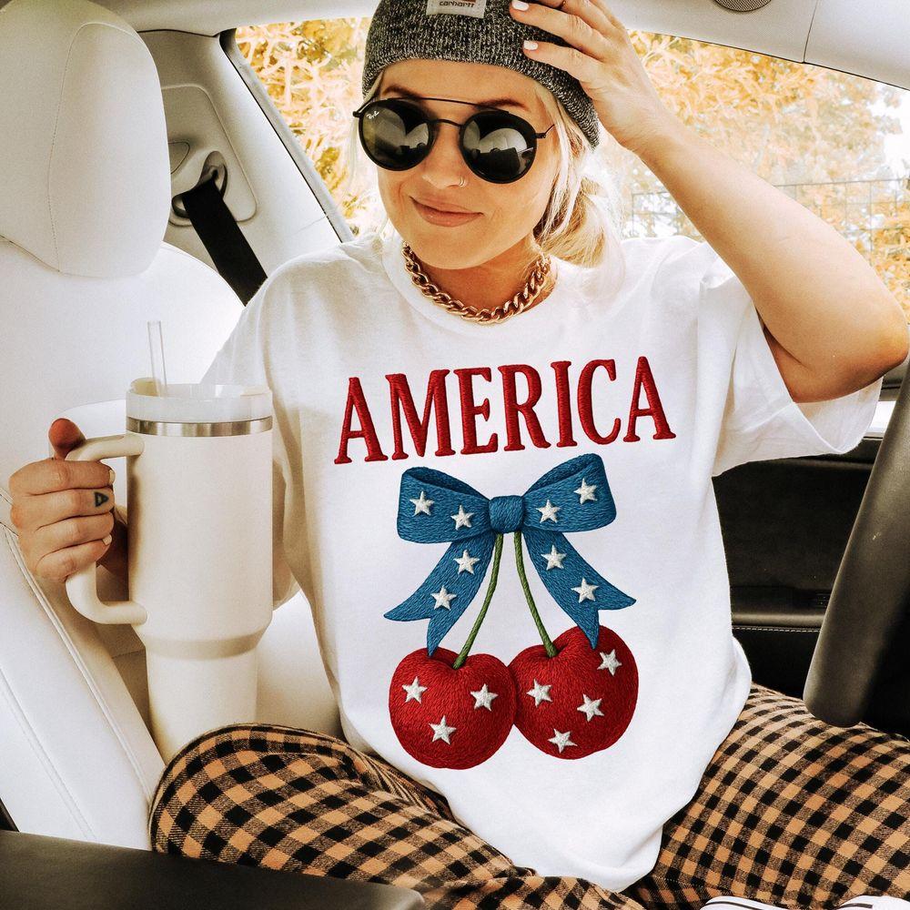 Embroidery American Cherries Awesome Shirt