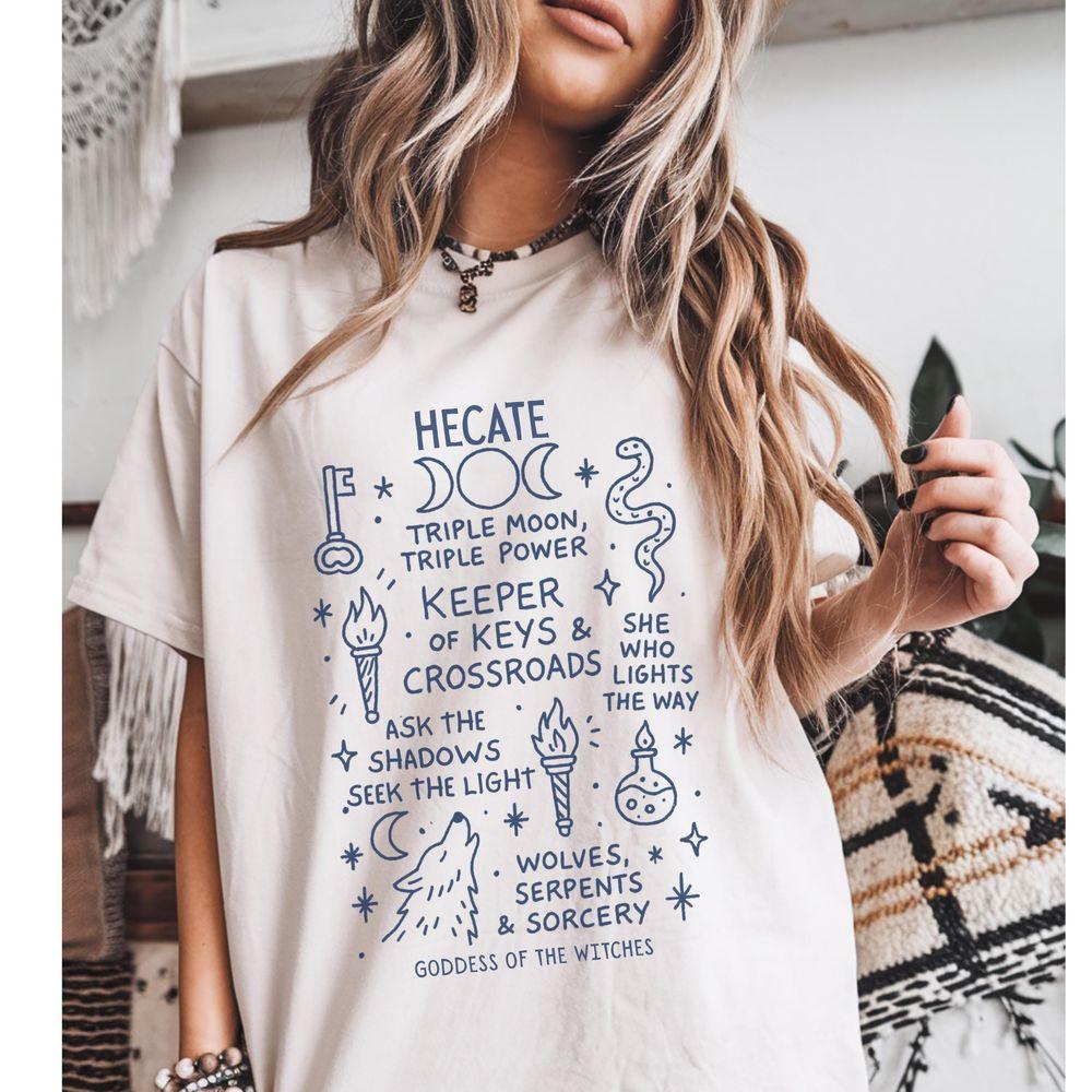 Hecate Goddess Of Witches Keys And Crossroads Magic Moon Wolf For Spiritual Women Witchcore Aesthetic Shirt