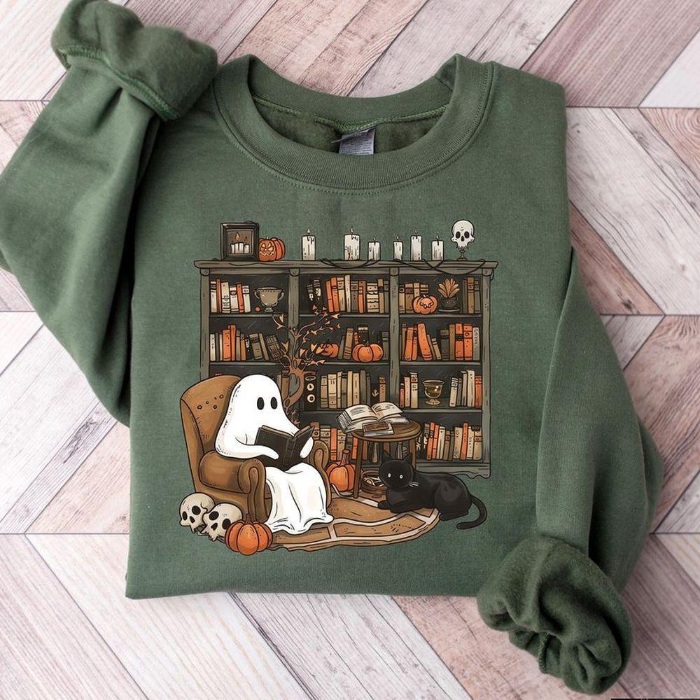 Retro Ghost Reading Books Awesome Shirt