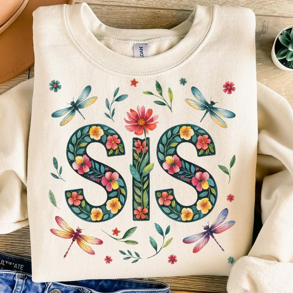 Sistion Design Flowers Dragonfly Floral Sister Retro Shirt