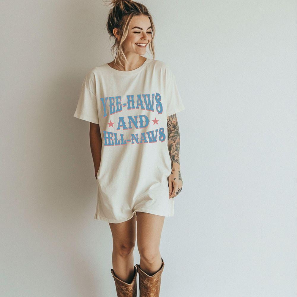 Yeehaws And Hellnaws Graphic Distressed Western Awesome Shirt