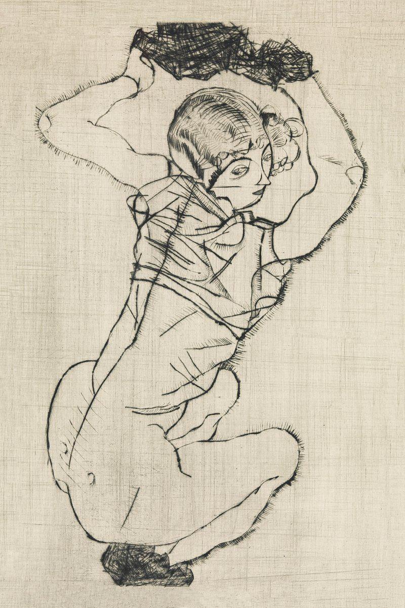 Egon Schiele Squatting Woman Art Elegant Sketch Trending Style Poster (No Frame)
