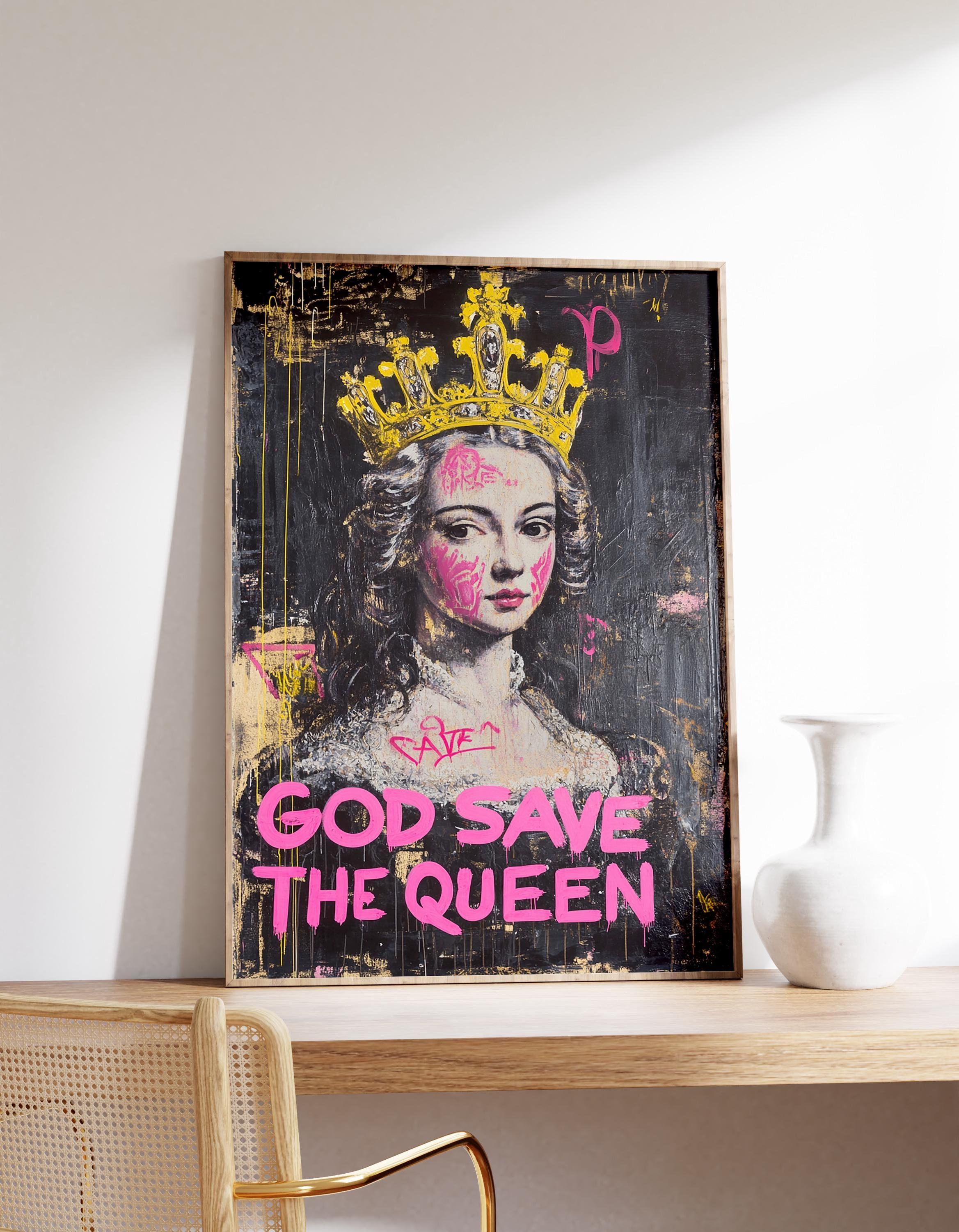 The Queen Bold Pink And Yellow Street Art Modern Mashup Portrait Vintage Limited Edition Posters (No Frame) The Queen Bold Pink And Yellow Street Art Modern Mashup Portrait Vintage Limited Edition Posters (No Frame)