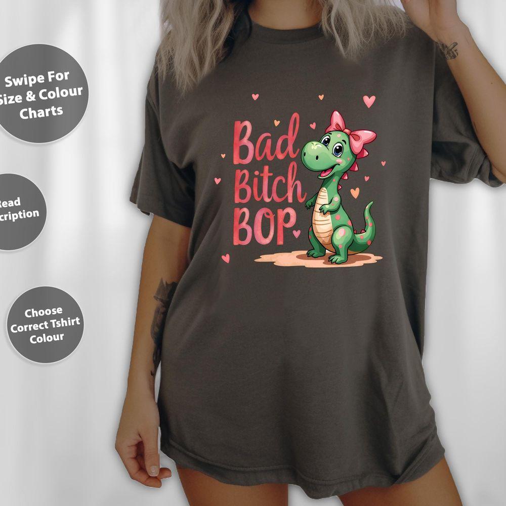 Bad Bitch Bop 90s Cartoon Dinosaurs Pink Bow Aesthetic Shirt