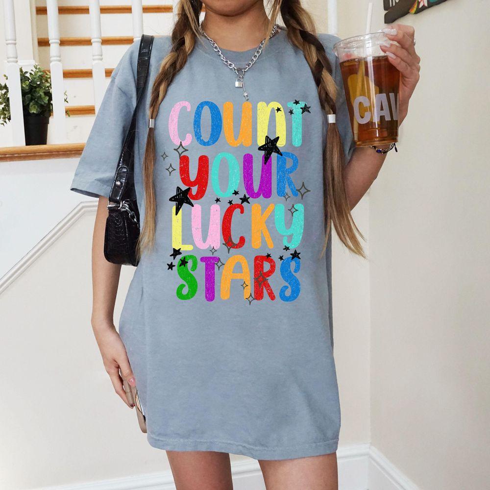 Count Your Lucky Stars Graphic Distressed Made Of Stars Shirt
