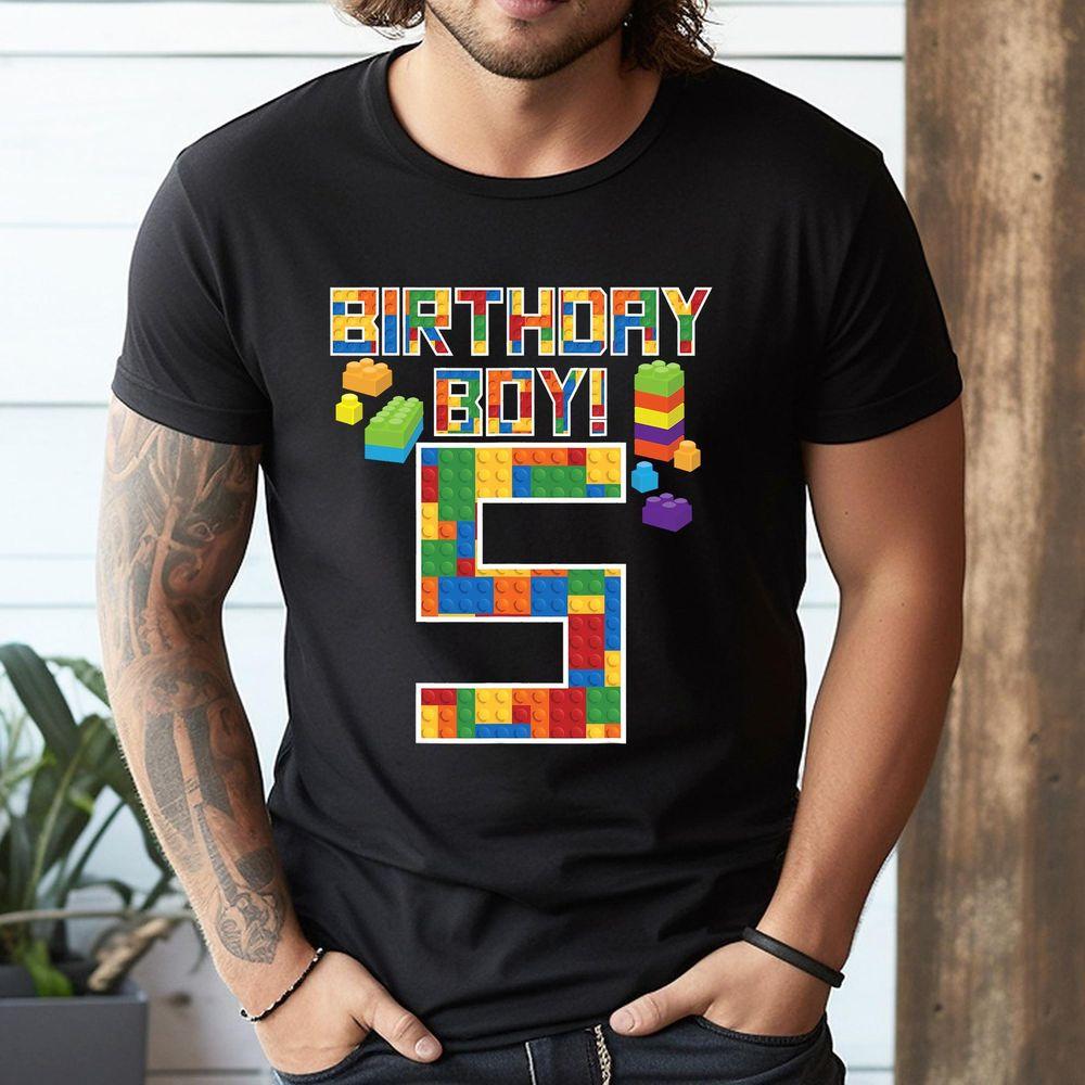 Cute 5th Birthday 5 Years Old Block Building Boys Kids Awesome Shirt