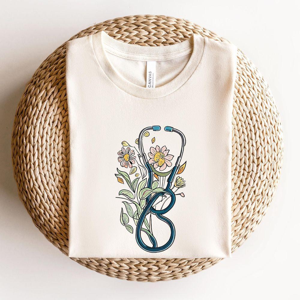 Floral Stethoscope Nurse Shirt