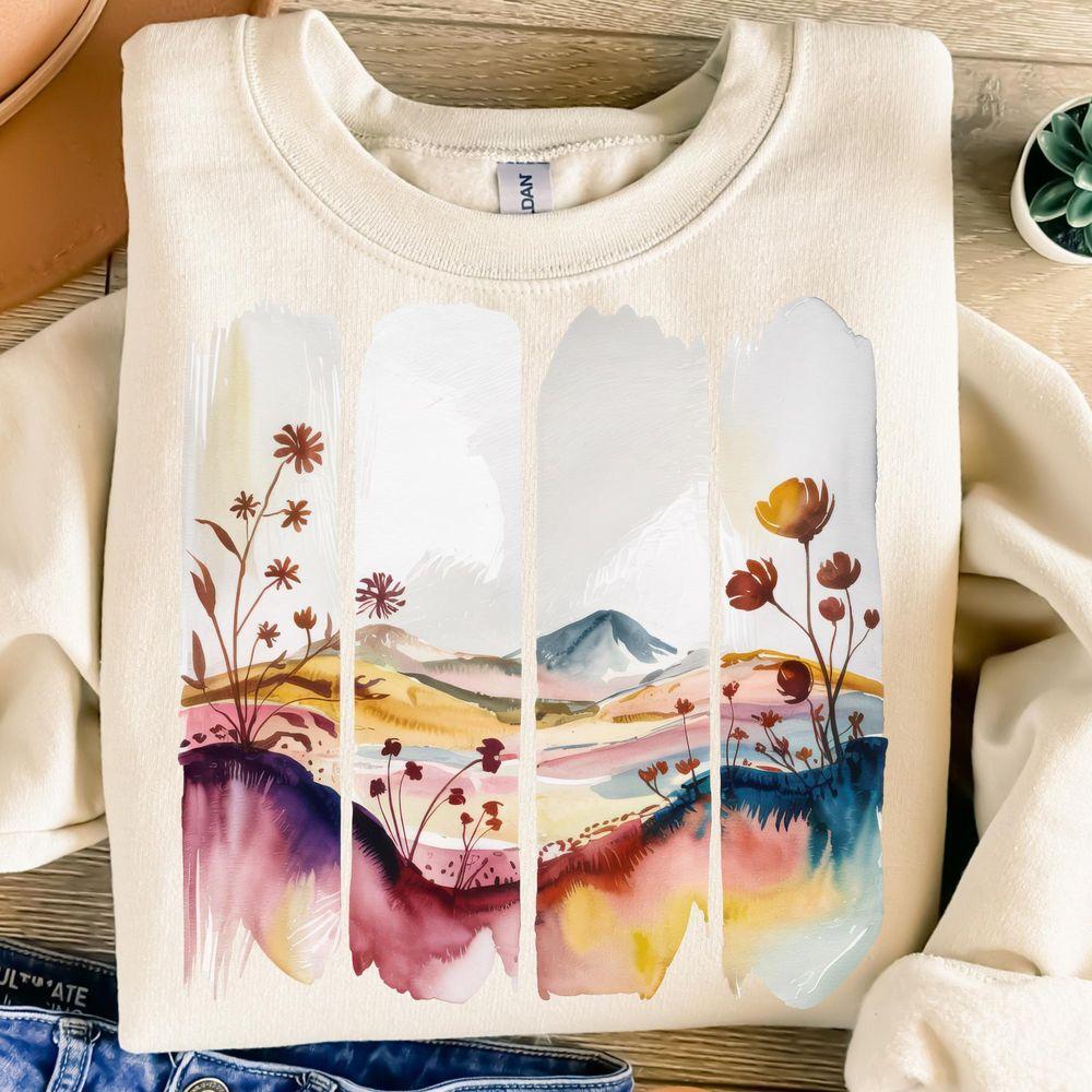 Meadow Landscapetion Design Brushstrokeowers Boho Tshirt