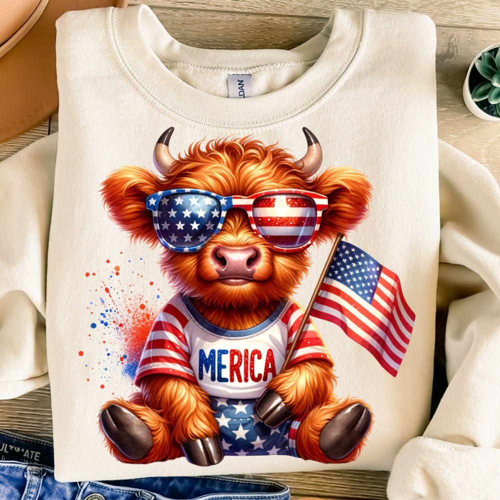 Merica Highland Cowtion Design Westernjuly Independence Day Awesome Shirt