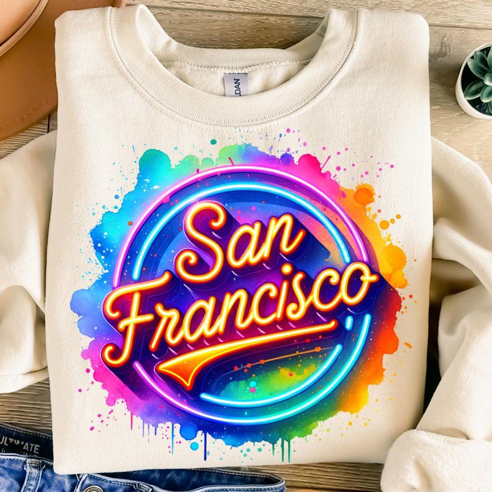 San Franciscotion Design Colorful Neon City California Trendy Shirt