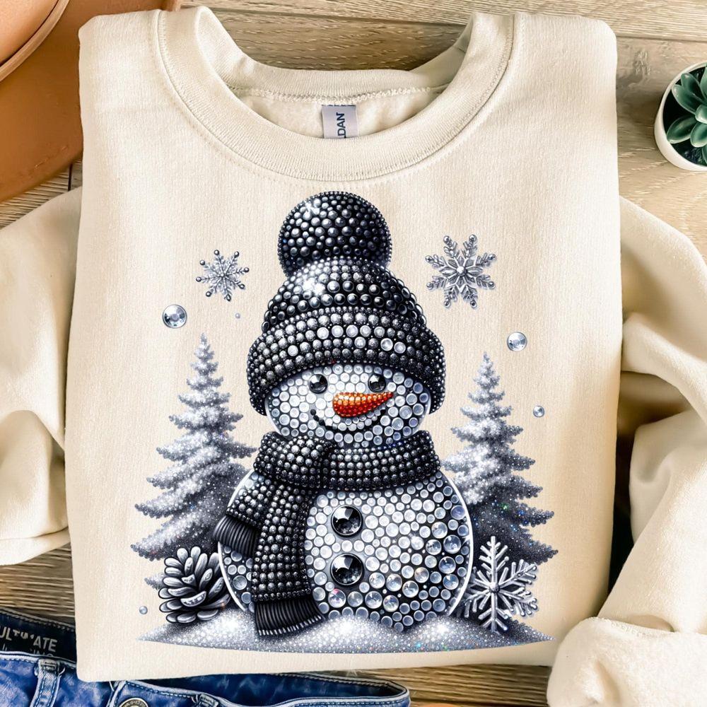 Sparkling Snowmantion Design Christmas Black Silver Winter Shirt