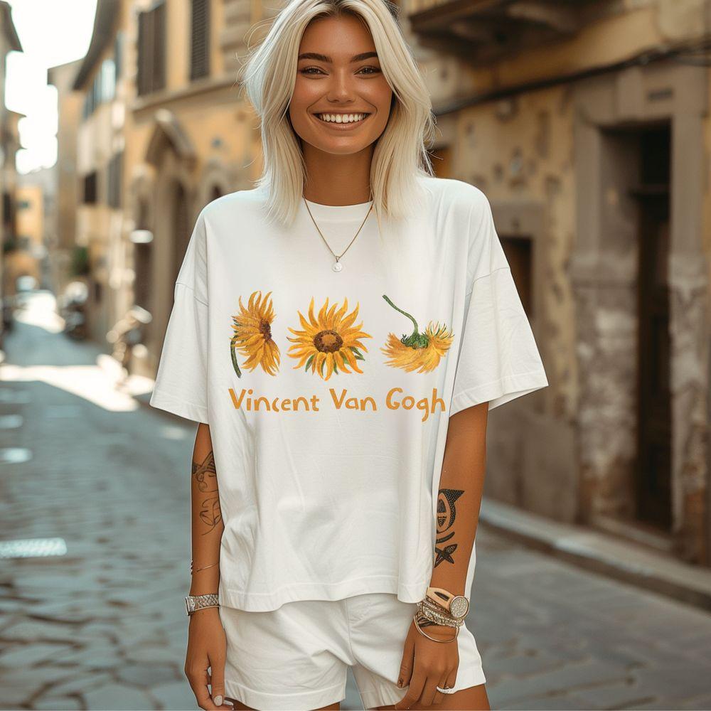 Vincent Van Gogh Graphic Vintage Wash Sunflowers Tshirt